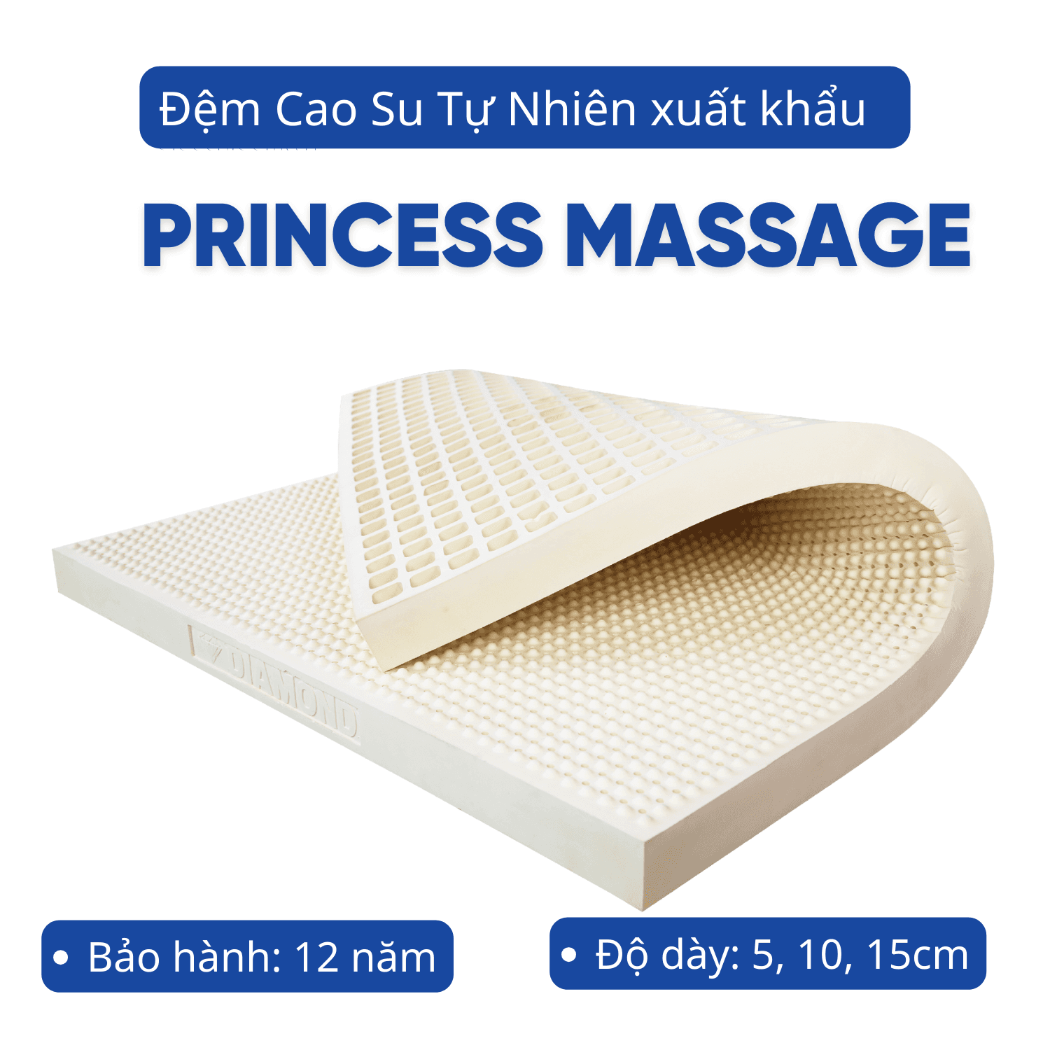 Đệm cao su Kim Cương xuất khẩu Princess Massage 5 cm