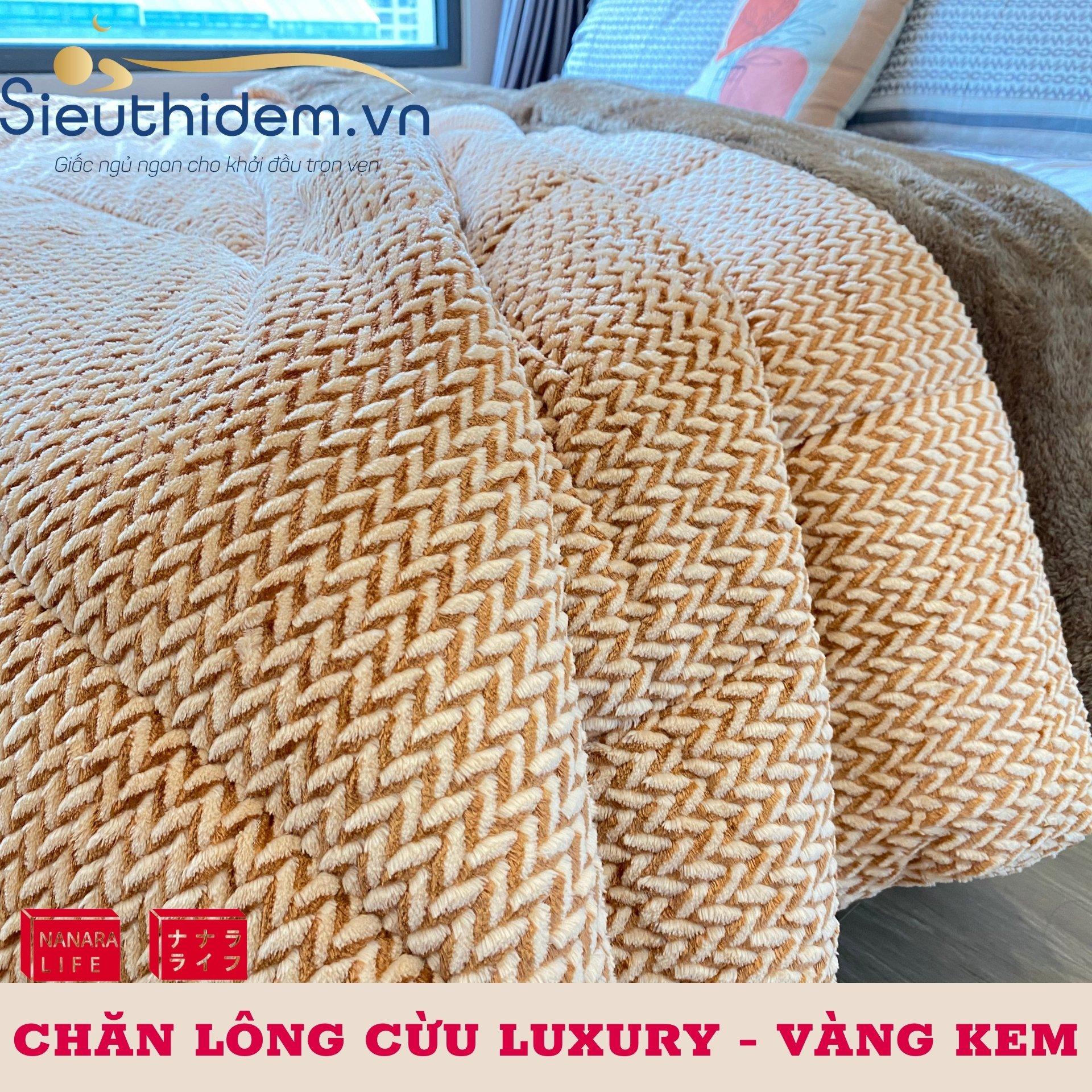 Chăn lông cừu Nanara Nhật Bản Luxury Vàng Kem